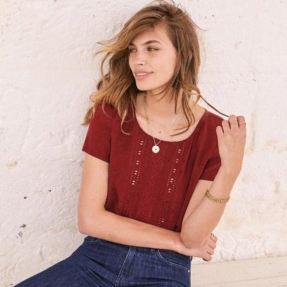 Sezane Burgundy Red Ammy Short Sleeve Blouse 34 / 2